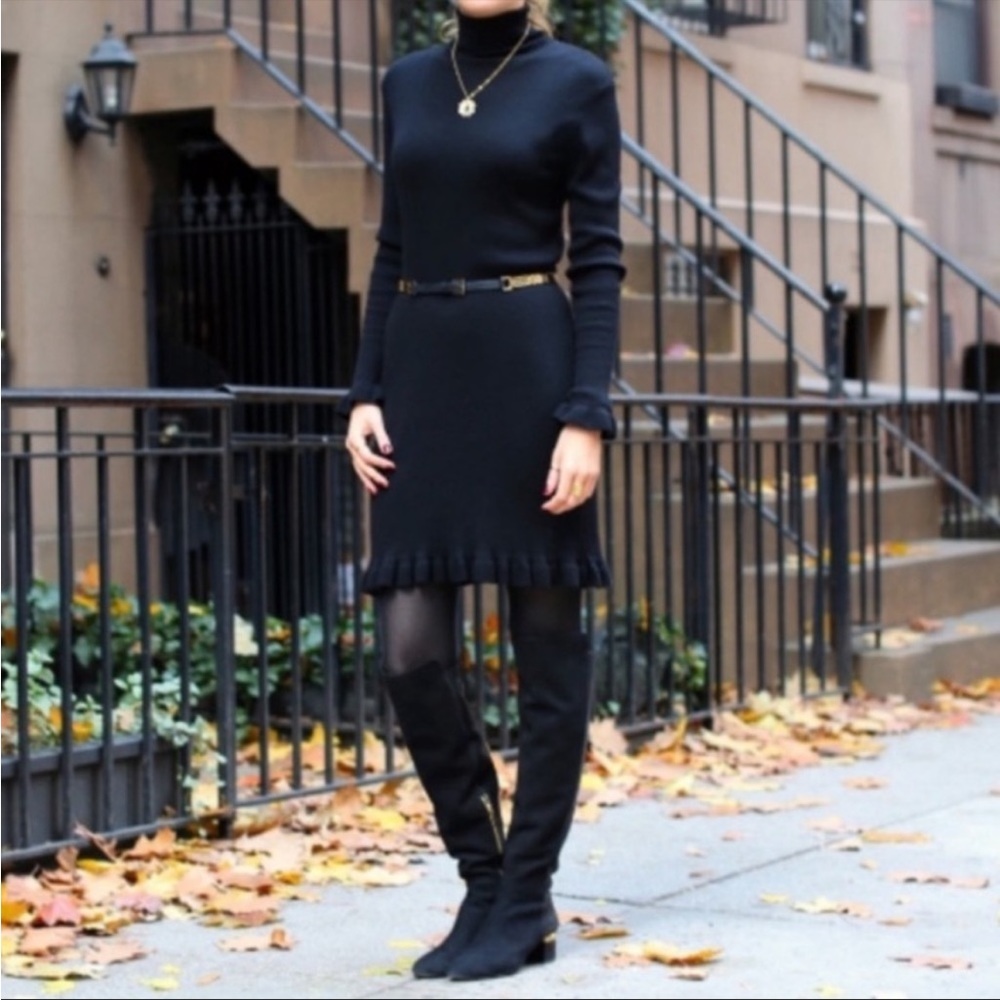 Ralph Lauren 100% merino wool black ribbed turtle neck dress size M EUC